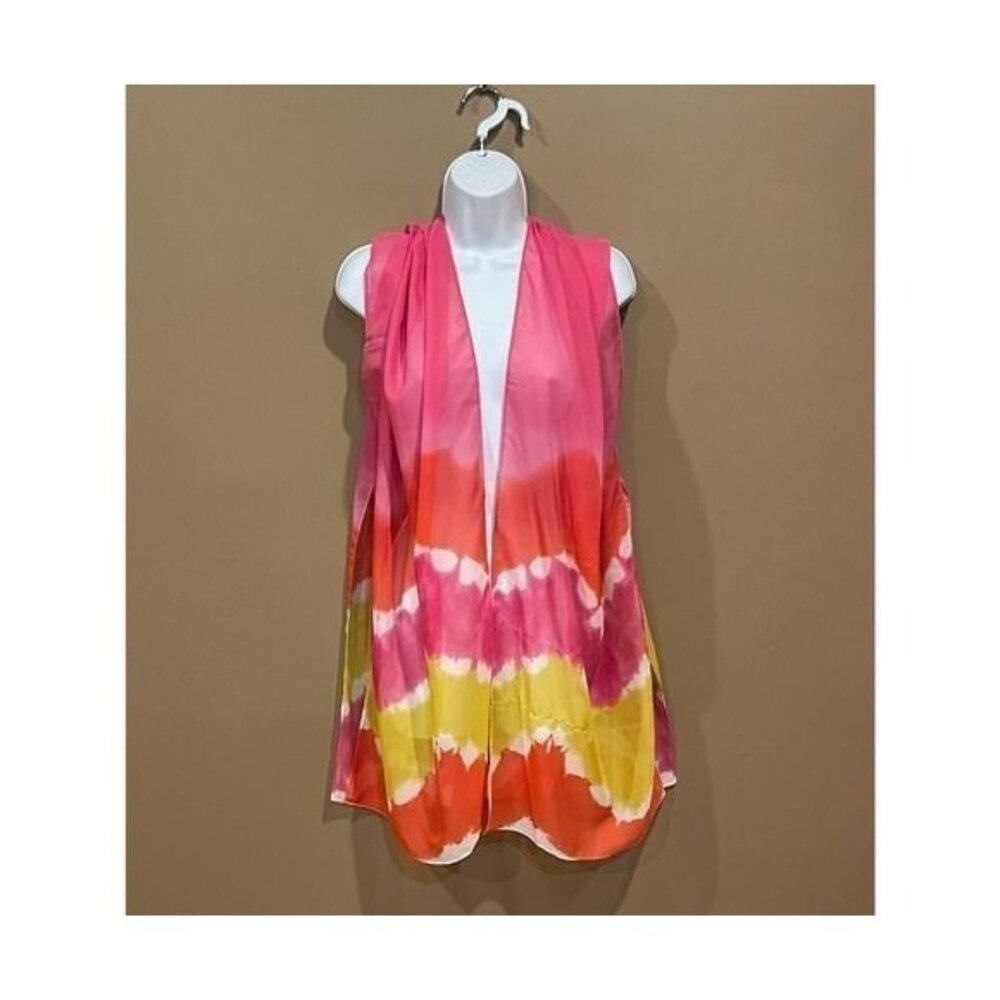 Colorful Tie-Dye Lightweight Kimono Cardigan Pink/Yellow/Orange Open Front